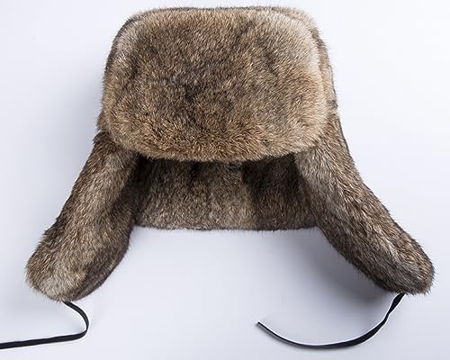 BSYLOO Earflap Trapper Hat for Winter Aviator Windproof Hat Ski Trooper Hat Cap Faux Rabbit Fur Cap for Men Women Brown