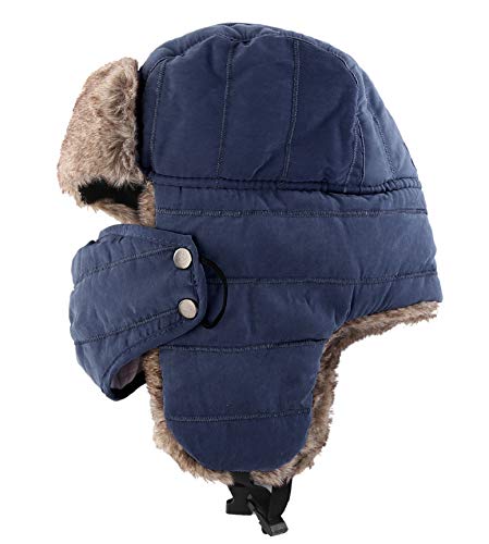 Connectyle Mens Womens Warm Trapper Hat Windproof Winter Hunting Aviator Hat with Ear Flap Navy Blue