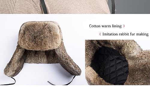 BSYLOO Earflap Trapper Hat for Winter Aviator Windproof Hat Ski Trooper Hat Cap Faux Rabbit Fur Cap for Men Women Brown