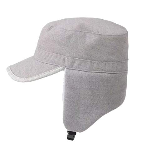 Home Prefer Mens Windproof Hat with Visor Warm Winter Hat with Earflaps Skull Cap Military Cap Light Gray
