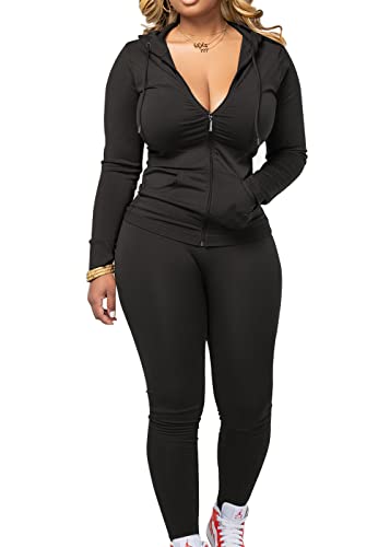 Mrskoala Two Piece Outfits for Women Jogger Sets Workout SweatSuits Tracksuit Pants Set Black S
