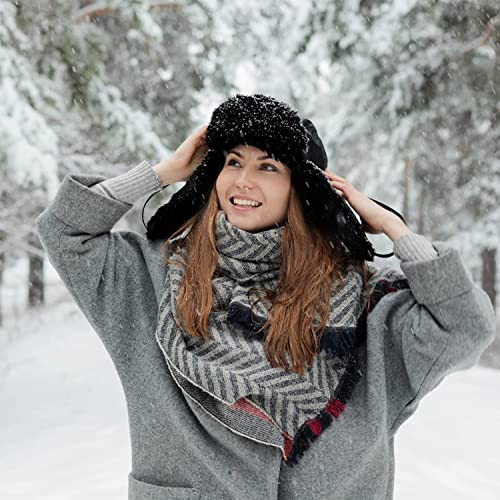 Peicees Winter Hats for Men Womens Fur Hats Russian Ushanka Trapper Hat with Ear Flaps Warmer for Adult Boys Girls Black