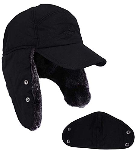 Men Winter Trapper Hats Ushanka Ear Flaps Hats Aviator Snow Windproof Thermal Faux Fur Warm Hunting Skiing Cycling Cold Weather Hats Earflaps Baseball Caps Dad Hats with Face Mask