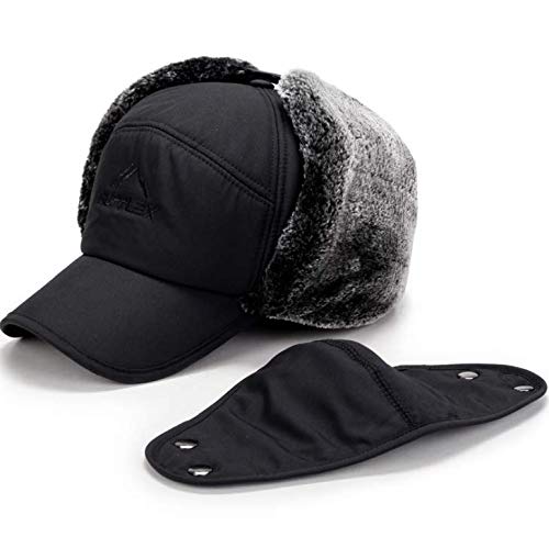 Men Winter Trapper Hats Ushanka Ear Flaps Hats Aviator Snow Windproof Thermal Faux Fur Warm Hunting Skiing Cycling Cold Weather Hats Earflaps Baseball Caps Dad Hats with Face Mask