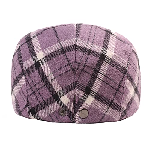 KEKY Men Women's Plaid Newsboy Hats for Fall Winter Outerwear Warm Purple Ivy Cap Golf Visor Hat (Purple Plaid), One Size