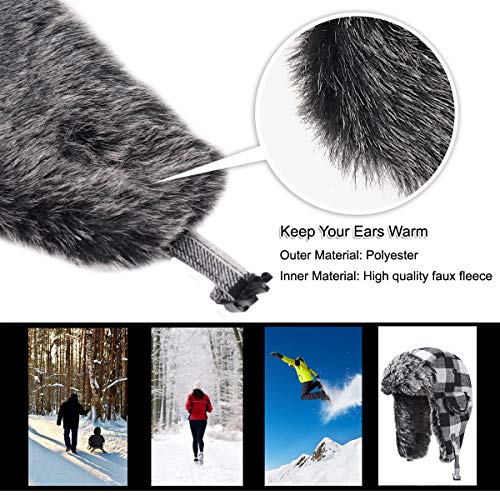 ONWAY Black Plaid Trapper Hat Winter Hats for Women Men Hat with Faux Fur Ear Flaps