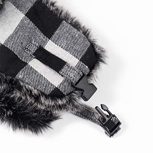 ONWAY Black Plaid Trapper Hat Winter Hats for Women Men Hat with Faux Fur Ear Flaps