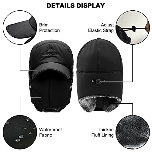 Men Winter Trapper Hats Ushanka Ear Flaps Hats Aviator Snow Windproof Thermal Faux Fur Warm Hunting Skiing Cycling Cold Weather Hats Earflaps Baseball Caps Dad Hats with Face Mask