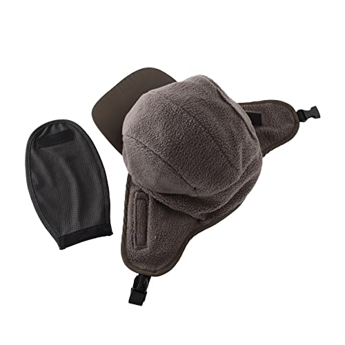 Home Prefer Waterproof Mens Winter Hats with Brim Fleece Earflaps Hat Full Cover Trapper Cap with Visor Army Green