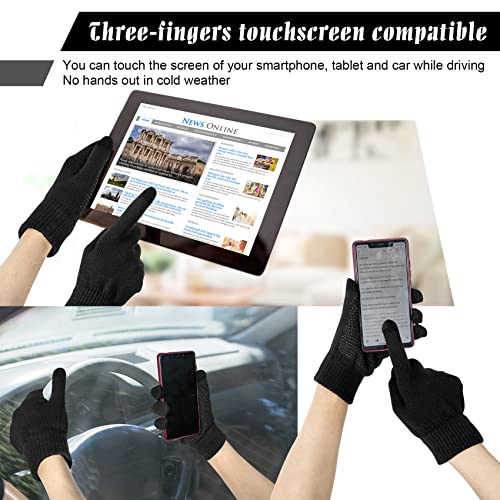 YSense Womens Winter Hat Scarf Glove Set Warm Fleece Lined Pom Beanie Hat Neck Warmer and Touchscreen Gloves Black Brown