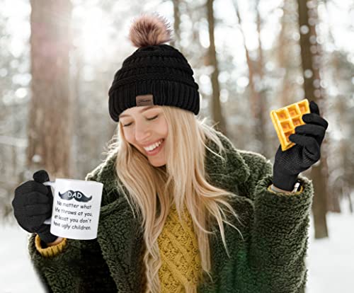 YSense Womens Winter Hat Scarf Glove Set Warm Fleece Lined Pom Beanie Hat Neck Warmer and Touchscreen Gloves Black Brown