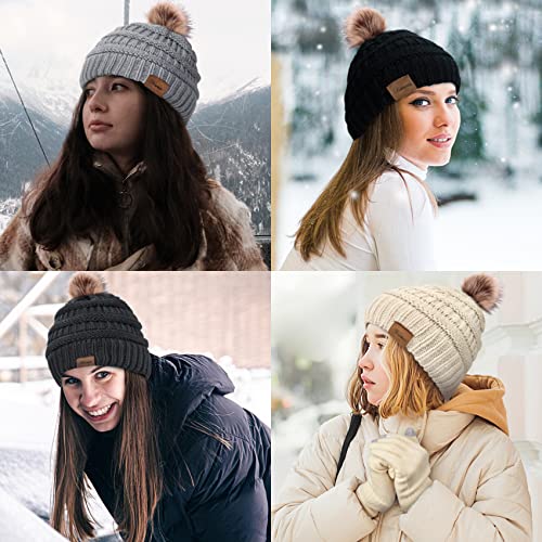 YSense Womens Winter Hat Scarf Glove Set Warm Fleece Lined Pom Beanie Hat Neck Warmer and Touchscreen Gloves Black Brown