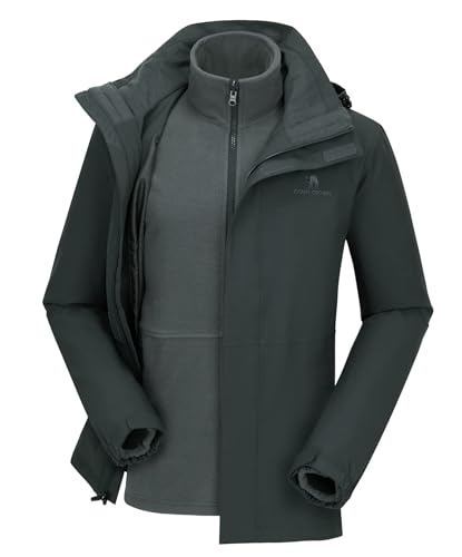 CAMELSPORTS Men’s Waterproof Ski Jacket Warm Winter Mountain Snow Coat 3 in 1 Windproof Hooded Raincoat