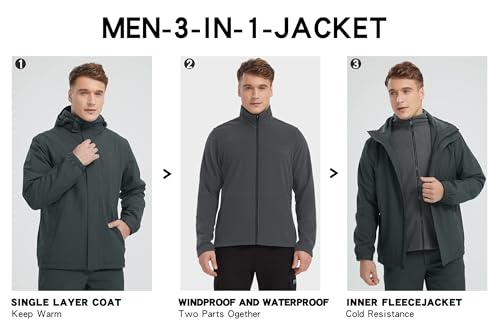 CAMELSPORTS Men’s Waterproof Ski Jacket Warm Winter Mountain Snow Coat 3 in 1 Windproof Hooded Raincoat