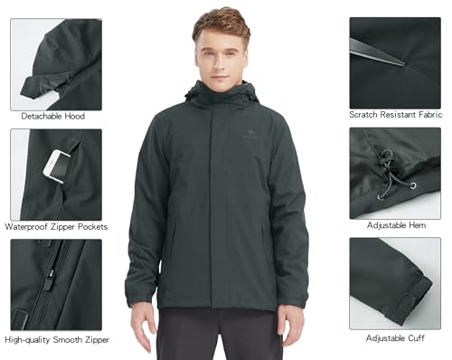 CAMELSPORTS Men’s Waterproof Ski Jacket Warm Winter Mountain Snow Coat 3 in 1 Windproof Hooded Raincoat