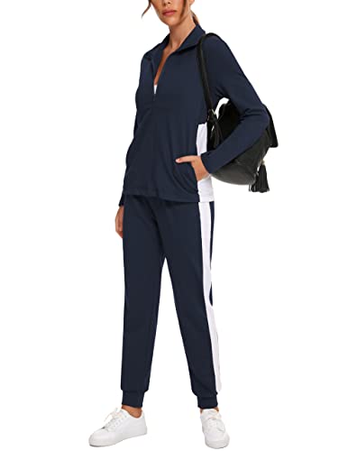 HALCYEEN Youth's Tracksuit Casual 2 Piece Fall Winter Outfit Athletic Jogging Suits Full Zip Sports Sweatsuit Navy Blue M