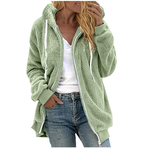fesfesfes Women's Fleece Jackets & Coats Full Zip Up Hooded Overcoats NO Pocket Sweater Oversized Outerwear Plus Size
