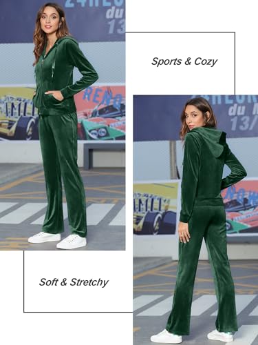 MessBebe Womens Sports Outfits Set 2 Piece Tracksuits for Women Workout Sweatsuits Long Sleeve Hoodie Sweatshirt Pants Dark Green Large