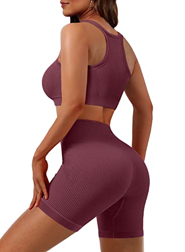 JZC Women's Workout Outfit 2 Pieces Seamless Yoga Leggings Gym Clothes Sets Purple Small
