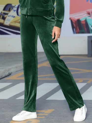 MessBebe Womens Sports Outfits Set 2 Piece Tracksuits for Women Workout Sweatsuits Long Sleeve Hoodie Sweatshirt Pants Dark Green Large