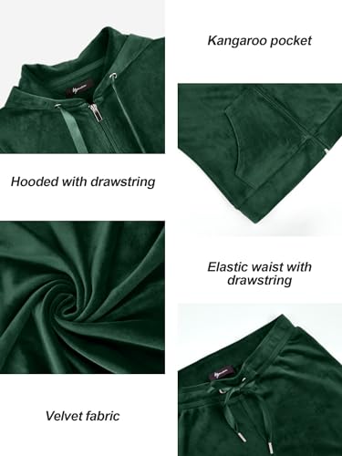 MessBebe Womens Sports Outfits Set 2 Piece Tracksuits for Women Workout Sweatsuits Long Sleeve Hoodie Sweatshirt Pants Dark Green Large