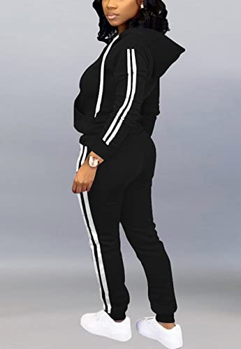 Mrskoala Two Piece Outfits for Women Tracksuit Sweat Suits Workout Jogging Sets Loungewear with Pocket Black XL