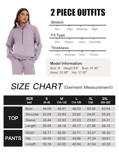 ROJZR Fleece Track Suits for Women Set Half Zip Sweatshirt Casual Jogger Sweatpants Sets 2 Piece Sweat Sets(Purple-XXL)