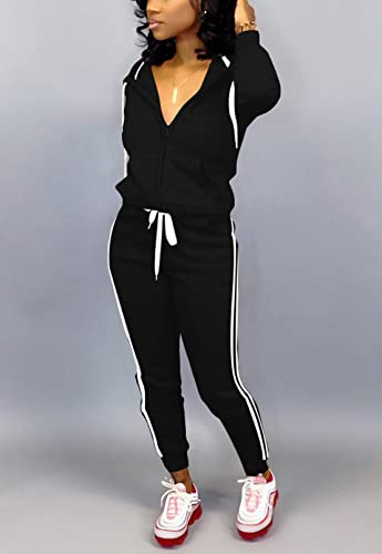Mrskoala Two Piece Outfits for Women Tracksuit Sweat Suits Workout Jogging Sets Loungewear with Pocket Black XL