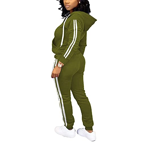 TOPSRANI Womens Two Piece Outfits Casual Sweatsuits Solid Tracksuit Jogging Sweat Suits Matching Jogger Hoodie Pants Set Workout Zip Army Green XL