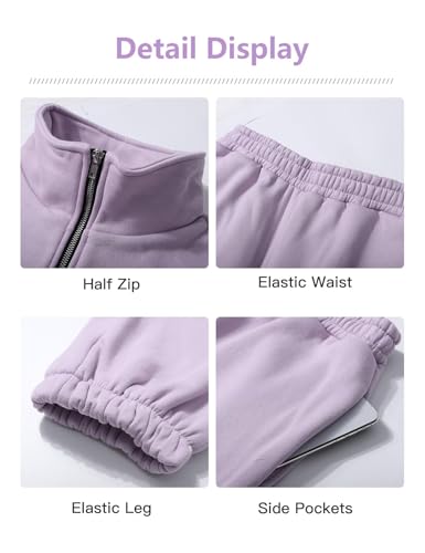 ROJZR Fleece Track Suits for Women Set Half Zip Sweatshirt Casual Jogger Sweatpants Sets 2 Piece Sweat Sets(Purple-XXL)