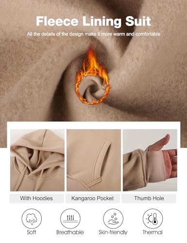 Flygo Womens Fleece 2 Piece Outfits Sweatsuit Crop Pullover Sweatshirt Joggers Pants Tracksuit Set(Khaki-M)