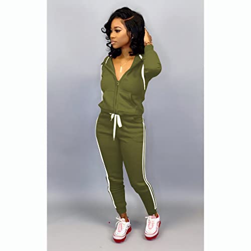 TOPSRANI Womens Two Piece Outfits Casual Sweatsuits Solid Tracksuit Jogging Sweat Suits Matching Jogger Hoodie Pants Set Workout Zip Army Green XL