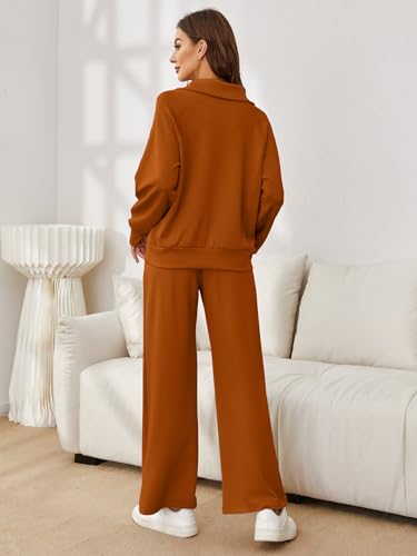 Glamaker Womens 2 Piece Outfits Lounge Set Two Piece Sweatsuits Oversized Half Zip Sweatshirt and Sweat Pants Sweatsuit Set Track Suits Fall Athleisure Sets Orange M
