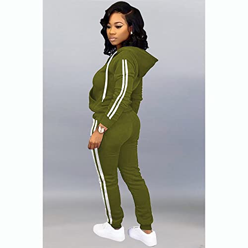 TOPSRANI Womens Two Piece Outfits Casual Sweatsuits Solid Tracksuit Jogging Sweat Suits Matching Jogger Hoodie Pants Set Workout Zip Army Green XL