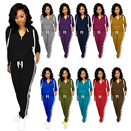 TOPSRANI Womens Two Piece Outfits Casual Sweatsuits Solid Tracksuit Jogging Sweat Suits Matching Jogger Hoodie Pants Set Workout Zip Army Green XL