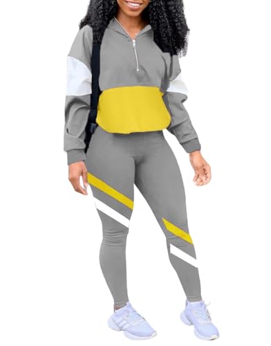 EOSIEDUR Women's Two Piece Outfits Zip Top Jacket and Elastic Waistband Pant Women Sweatsuit Tracksuit Sets, Gray S