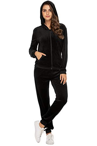 HOTOUCH Womens Velvet Two Piece Outfits Active Hoodies Outfits Sports Wear Jogging Track_Suit Black, X-Large