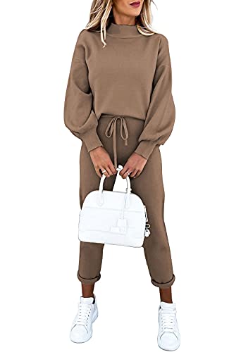 Fixmatti Jogging Outfits for Women Set 2 Piece Long Sleeve Sweatshirt Matching Sweatpants Tracksuit Coffee S