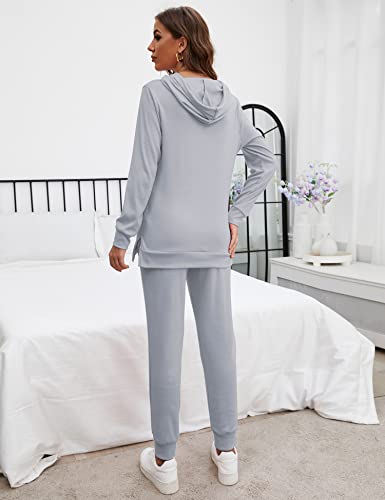 ZHENWEI Sweatsuits for Women Set Jogger Set Two Piece Tracksuit Casual Lounge Suit Long Pants Workout Athletic Outfits Hoodie Sweatshirts Pullover with Kangaroo Pockets (Light Grey,Large)