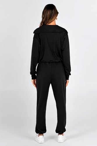 PRETTYGARDEN Women's 2 Piece Tracksuit Outfits Long Sleeve Zip Up Sweatshirt Drawstring Sweatpants Lounge Set (Black,Medium)