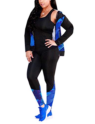 Angsuttc Womens Casual Sport 2 Piece Outfit Full-Zip Hoodie Jacket and Skinny Pants Set Tracksuit Blue XL