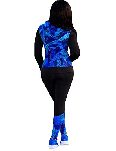 Angsuttc Womens Casual Sport 2 Piece Outfit Full-Zip Hoodie Jacket and Skinny Pants Set Tracksuit Blue XL