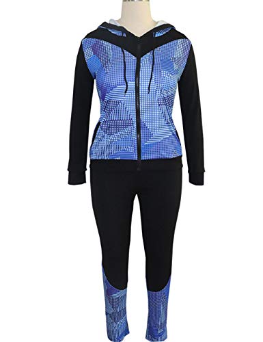 Angsuttc Womens Casual Sport 2 Piece Outfit Full-Zip Hoodie Jacket and Skinny Pants Set Tracksuit Blue XL