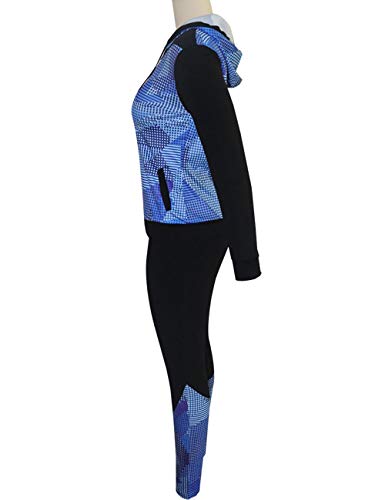 Angsuttc Womens Casual Sport 2 Piece Outfit Full-Zip Hoodie Jacket and Skinny Pants Set Tracksuit Blue XL