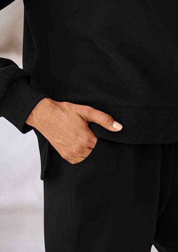 PRETTYGARDEN 2 Piece Lounge Sets for Women 2024 Fall Travel Outfits Track Suits Matching Airport Loungewear Clothing (Striped Black,Medium)