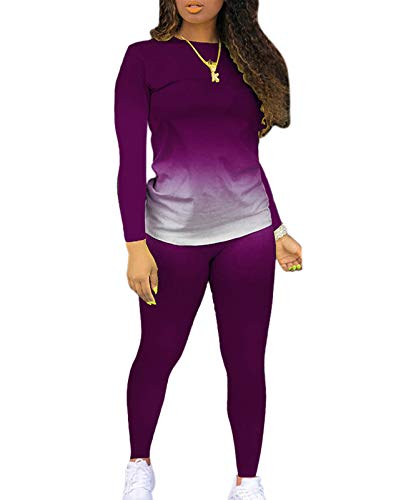 JSVZREU Two Piece Outfits for Women Loungewear Set 2 Piece Outfits Sweatsuit Jogger Sets Jogging Track Suits Lounge Matching Set Long Sleeve(Purple,L)