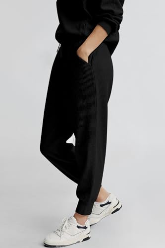 PRETTYGARDEN Womens 2 Piece Sweatsuits Set Long Sleeve Half Zip Pullover Sweatshirt Joggers Sweatpants Fall Outfits Tracksuit (Black,Large)