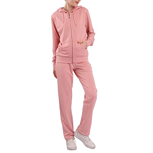 LeeHanTon Womens Sweatsuits Set 2 Piece Jogging Suits Zip Hoodie Sweatpants Tracksuit Training Outfits LJ300 Pink L