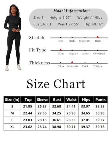 AUXDIO Two Piece Workout Outfits for Women Zip Up Slim Fit Fashion Yoga Tracksuit Jacket Matching Sweat Pant Set Black Medium