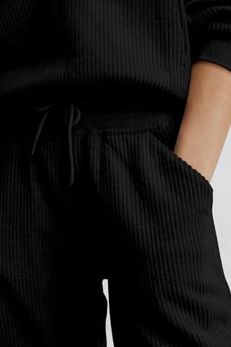 PRETTYGARDEN Womens 2 Piece Sweatsuits Set Long Sleeve Half Zip Pullover Sweatshirt Joggers Sweatpants Fall Outfits Tracksuit (Black,Large)